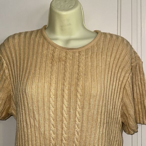 Vintage 80s Liz Claiborne Collection gold ribbed rayon short sleeve sweater - Picture 2 of 8